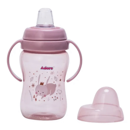 Adore ARRO Soft Spout Sipper with Dust Free Cap and Twin Handle 270ml- Pink