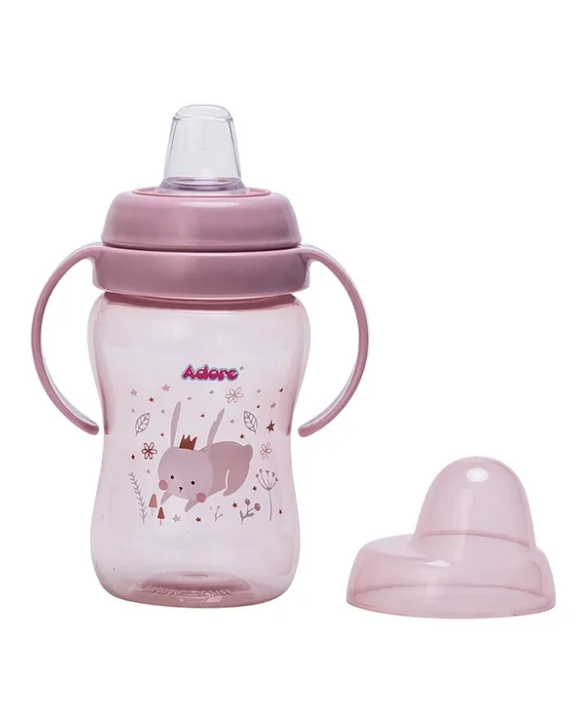 Adore ARRO Soft Spout Sipper with Dust Free Cap and Twin Handle 270ml- Pink