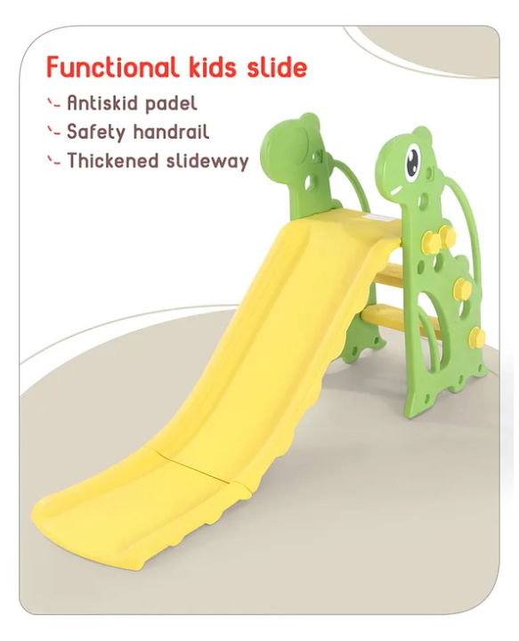 Babyhug Yellow and Green Dino Slide for Kids at Home(L 4.43 x B 1.48 x H 2.46) ft| Mini Freestanding Foldable Indoor Slider for 2-4 Years Kids| Child Safe Material| BIS Certified