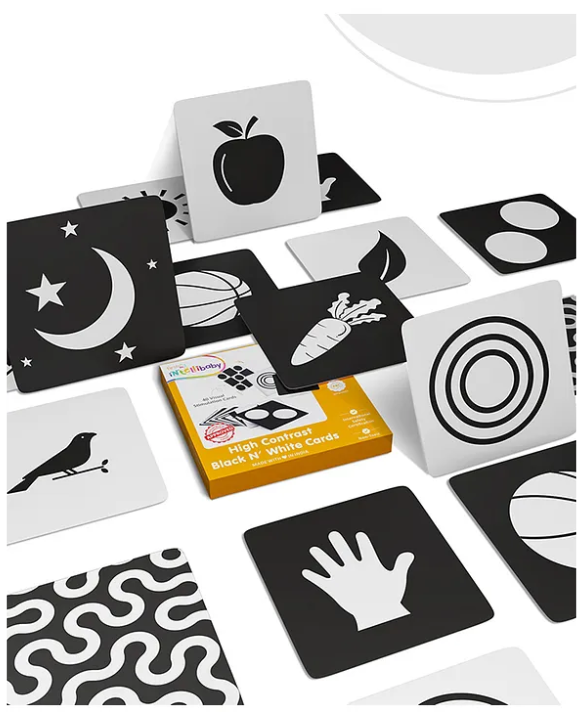 Intellibaby Large High Contrast Premium B&W Flash Cards|40 B&W Visuals|Non Toxic|Anti Glare|Tummy Time Play|Visual Stimulation|Paediatrician Approved
