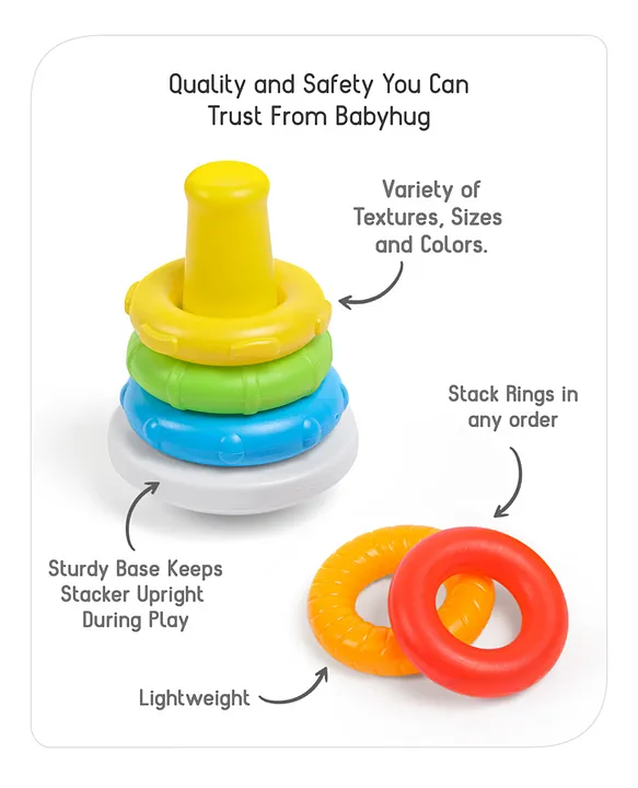 Babyhug Premium 5 Colorful Stacking Rings| Junior Plastic Stack Up Educational Toy| Bath Toy Ring| BIS Certified| Non-Toxic| 6 Months+