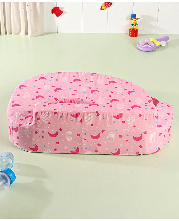 Babyhug Cotton Feeding Pillow With Belt Moon Print - Pink