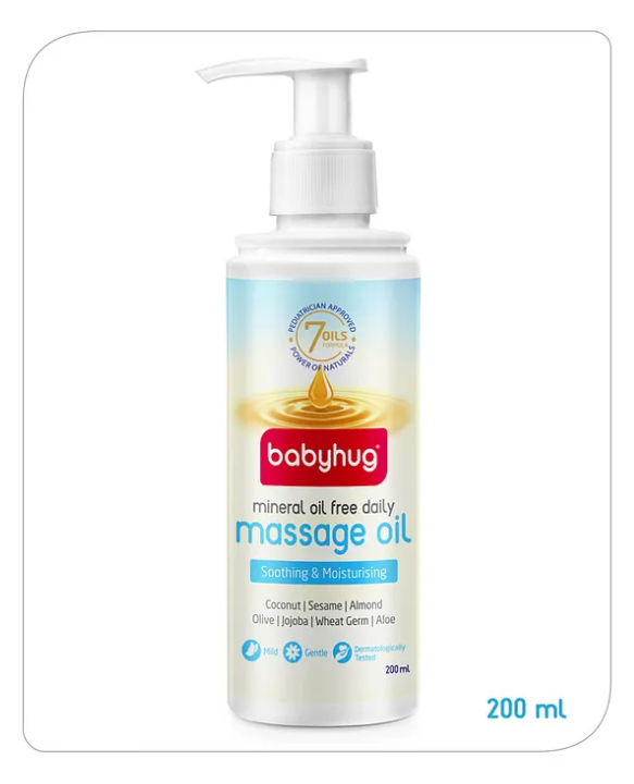 Babyhug Mineral Oil Free Daily Massage Oil with Goodness of 7 Oils (Olive, Coconut, Sesame, Almond, Wheat Germ, Jojoba & Aloe Vera) - 200 ml