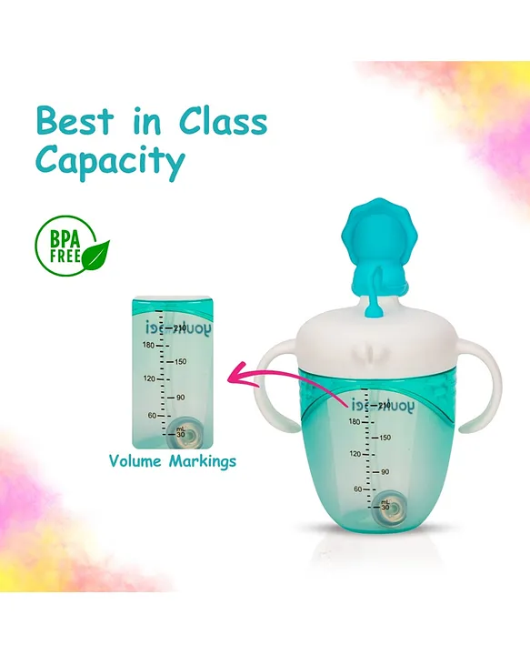 Adore Simbha- The Silicon Straw Sipper with Gravity Ball & Twin Handle 210ml - Blue