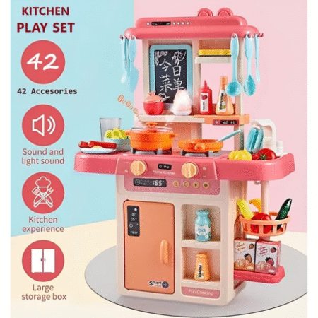 ADKD Plastic Kitchen Set Toys with Realistic Lights & Sounds with 42 Accessories Set- Multicolor