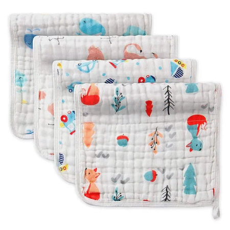 Mom's Home 6 Layered Muslin Burp Cloth Set of 4 (Prints May Vary) - White