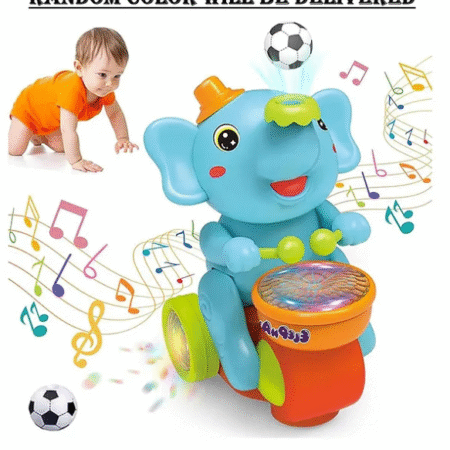 ADKD Elephant Musician Toy Walking Drum Playing with 2 Ball Electric Toys for Kids (Color May Vary)
