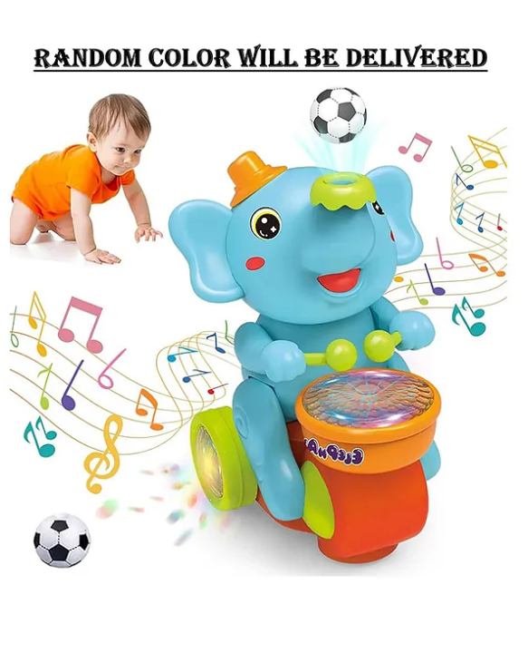 ADKD Elephant Musician Toy Walking Drum Playing with 2 Ball Electric Toys for Kids (Color May Vary)