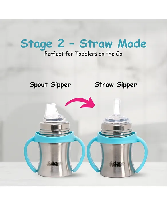 Adore Twilight Jr. 2 Stage Stainless Steel Straw Sipper with Twin Handle 150ml - Blue