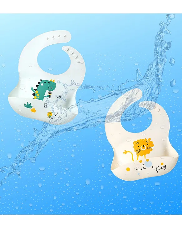 Fab N Funky Bib With Dino and Lion Print- Light Blue and Light Pink