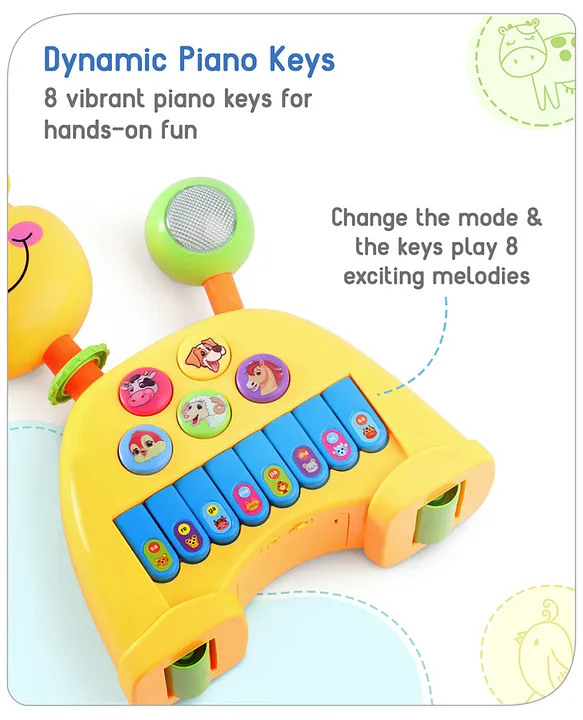 Babyhug Musical Light & Sound Giraffe Piano with 5 Modes of Animal Sound (Colour May Vary)| Soothing Melodies| Interactive Modes| Spinning Wheel| Ideal Gifting Option