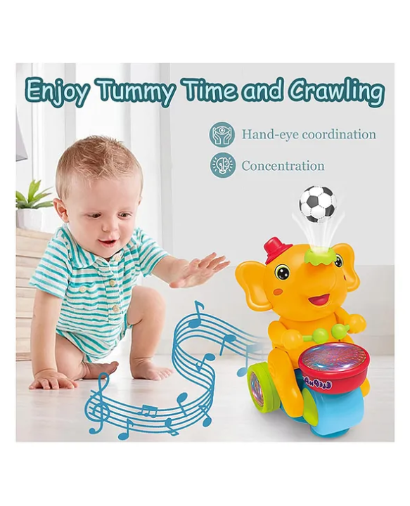 ADKD Elephant Musician Toy Walking Drum Playing with 2 Ball Electric Toys for Kids (Color May Vary)