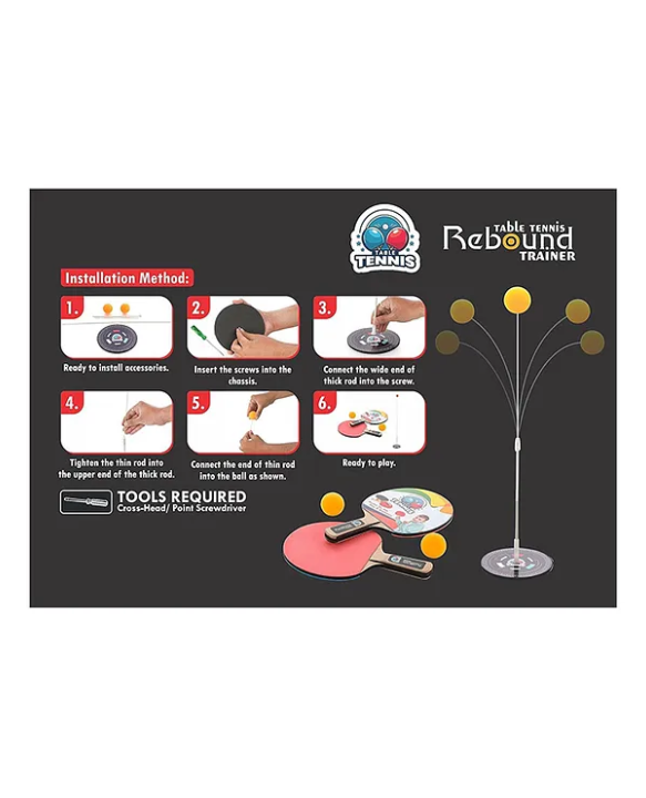 ADKD Table Tennis Rebound Trainer Toys with Rackets and Balls Base Training Practice Set for Kids - Multicolor