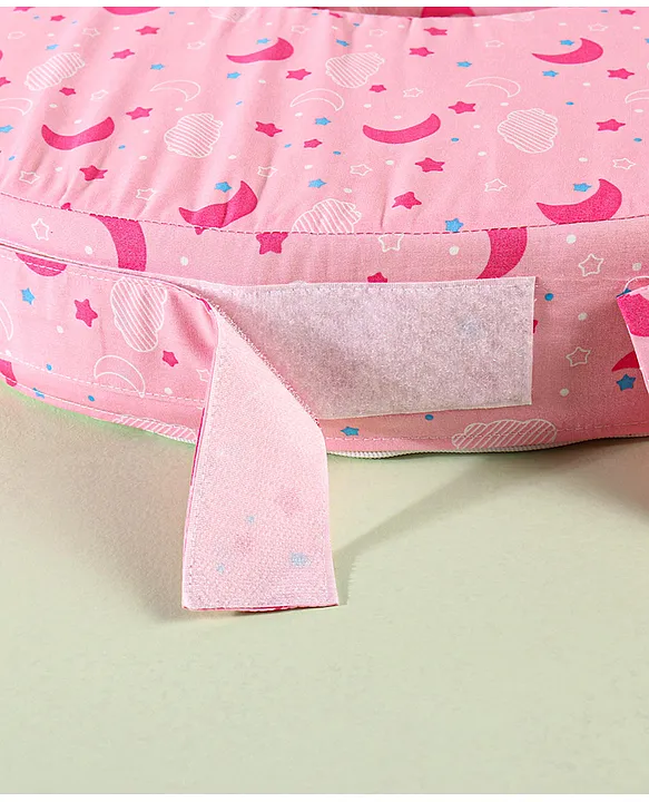 Babyhug Cotton Feeding Pillow With Belt Moon Print - Pink