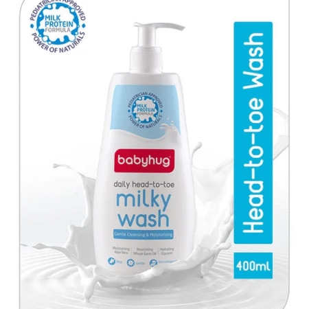 Babyhug Milk Protein Formula Daily Head To Toe Milky Wash No Tear Formula For Newborn Baby 2 In 1 Shampoo & Body Wash- 400 ml