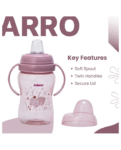 Adore ARRO Soft Spout Sipper with Dust Free Cap and Twin Handle 270ml- Pink