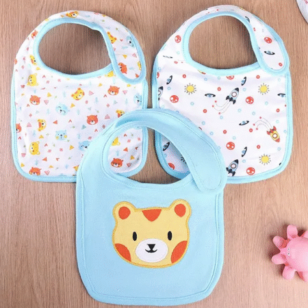 Babyhug Cotton Bibs Tree Embroidery Set of 3 - Blue & White