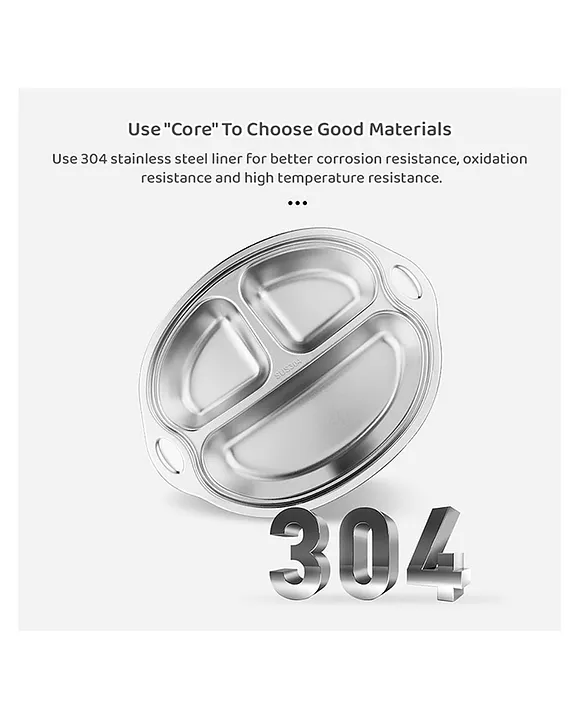 StarAndDaisy Stainless Steel Kids Dinner Plates with Three Compartments, bottom suction cups, Spill-Proof & Mess-Free Feeding for Babies Blue