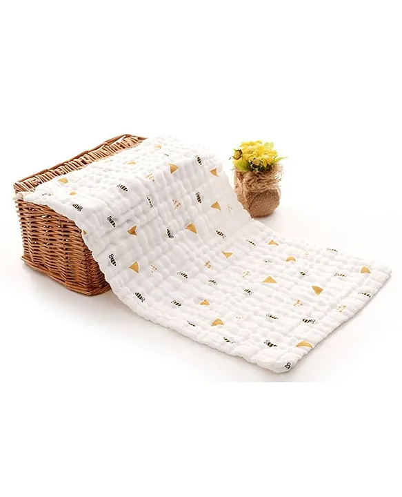 Mom's Home 6 Layered Muslin Burp Cloth Set of 4 (Prints May Vary) - White