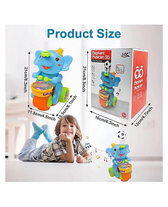 ADKD Elephant Musician Toy Walking Drum Playing with 2 Ball Electric Toys for Kids (Color May Vary)