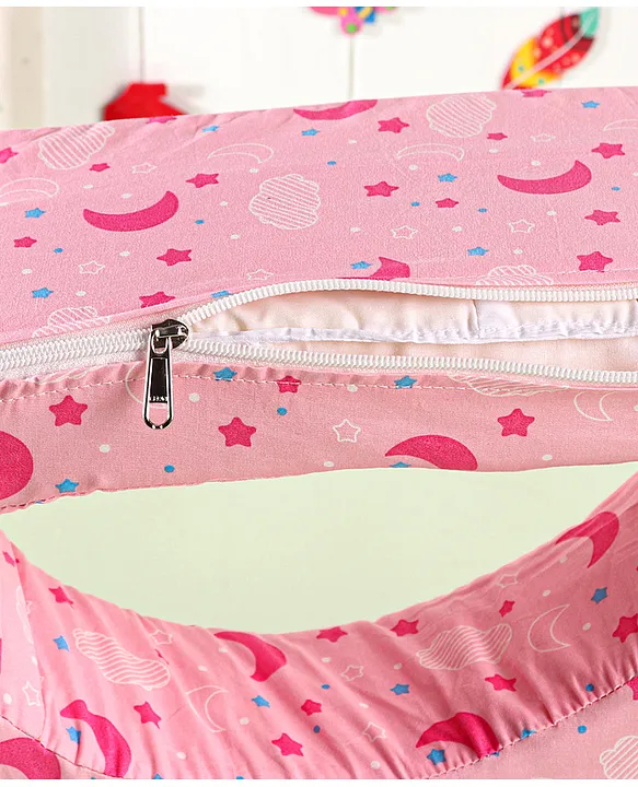 Babyhug Cotton Feeding Pillow With Belt Moon Print - Pink