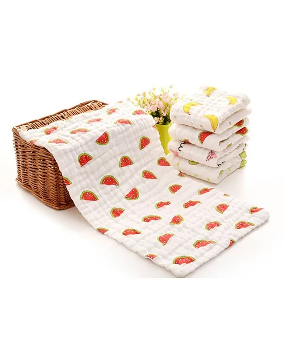 Mom's Home 6 Layered Muslin Burp Cloth Set of 4 (Prints May Vary) - White