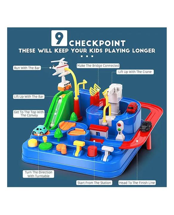 ADKD Car Adventure Manual Race Track Game with 4 Cars - Multicolor