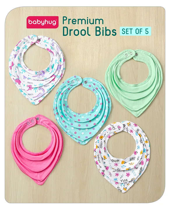 Babyhug Drool Bibs Pack of 5 - Multicolor