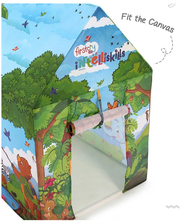 Intelliskills Premium Jungle Safari Themed Foldable Hut Size Tent House for Kids | Indoor & Outdoor Play | Printed Portable Playhouse for Boys & Girls | Play Tent for Kids | Ideal for Gifting | Lightweight | Multicolored | BIS Approved