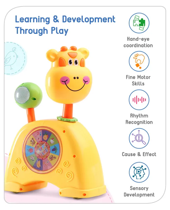 Babyhug Musical Light & Sound Giraffe Piano with 5 Modes of Animal Sound (Colour May Vary)| Soothing Melodies| Interactive Modes| Spinning Wheel| Ideal Gifting Option