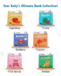 Intellibaby 6 Crinkling Sensory Cloth Book Set for Babies | Animals, Fruits, Vegetables, Colors, First Words, and Numbers | Soft & Safe Tactile Play | Educator Recommended
