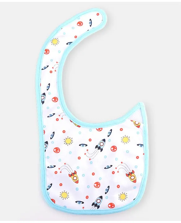 Babyhug Cotton Bibs Tree Embroidery Set of 3 - Blue & White