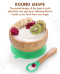 Fab N Funky Bamboo Wooden Round Bowl with Spoon & Suction Base - Green