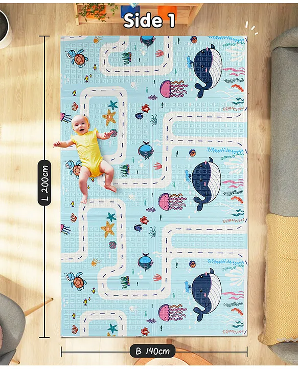 Intelliskills Extra Large Reversible Jungle Animals & Ocean Life Baby Learning & Crawling Foldable Play Mat | Waterproof | Anti-Skid | 6.5 x 4.5 ft, 0.6cm Thick