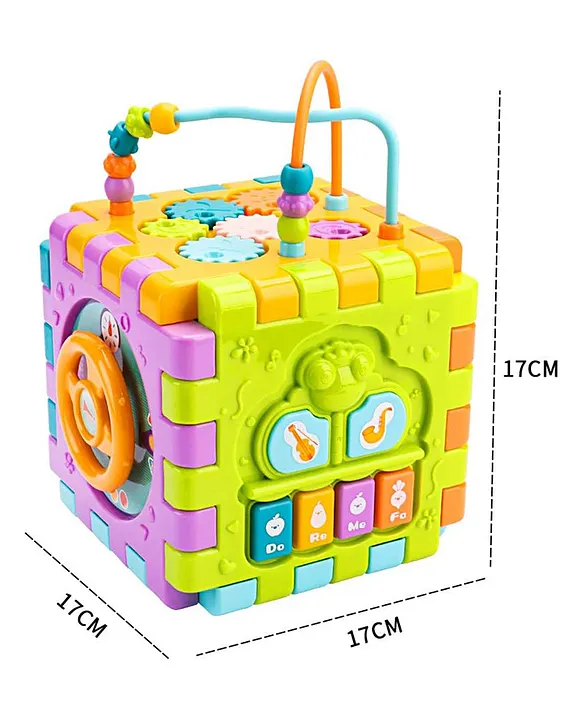 ADKD 6 Slide Intelligence Learning Musical Kids Shape Sorter Activity Cube Game - Multicolor