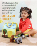 Bonfino Premium My Little Zoo House with Carry Handle| 7 Jungle Safari Plush Figurines Toys| Lion, Parrot, Crocodile, Elephant, Monkey, Giraffe, Zebra| Pretend Play| Education and Montessori Learning Toy| BIS Certified| Gifting Toy