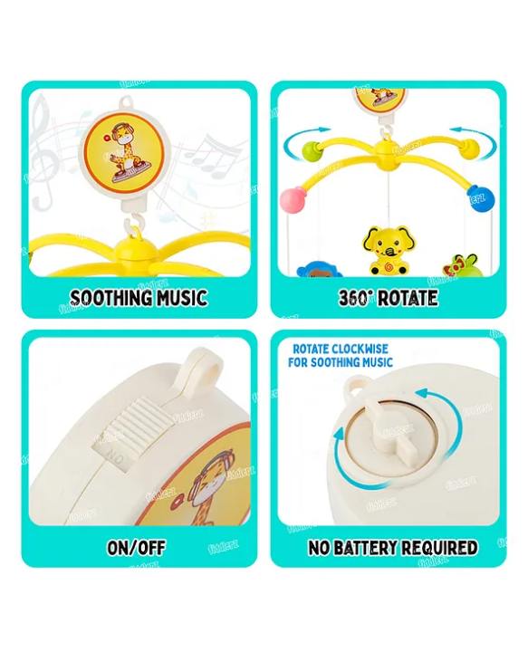 Fiddlers Rotating Musical Cot Rattle for Babies Mobile for Cradle - Multicolor