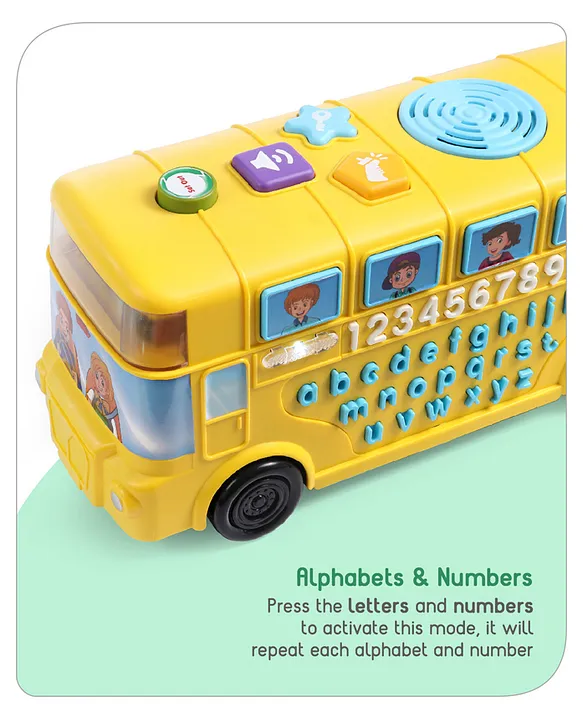 Baby hug Premium Musical Activity Yellow School Bus for Kids Vehicle Toy with Alphabets, Numbers Light & Music| Interactive Early Learning Toy | Best Birthday Gift| BIS Certified