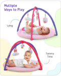 Babyhug Play Gym with Hanging Rattles|Elephant on Air Balloon Theme Soft Activity Play Mat Portable & Easy to Carry with Detachable Toys|2+ Months Motor Skill Development |Ideal for gifting|BIS