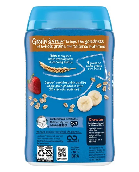 Gerber Cereal for Baby, Lil Bits - Oatmeal Banana Strawberry Cereal- 227gm