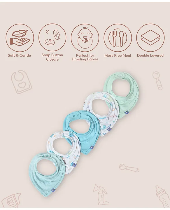 Mi Arcus 100% Cotton Solid & Printed Drool Bib Snap Button Closure 0-3 M (Pk Of 5) - Multicolor MRP:599 (Incl. all taxes)