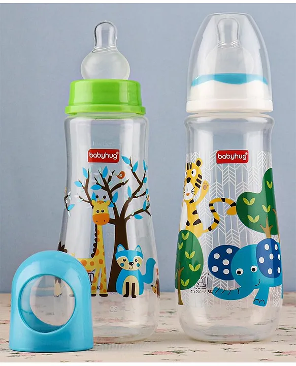Babyhug Feeding Bottle Animal Print Blue And White Pack of 2 - 250 ml each