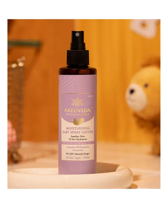 AREOVEDA AreoVeda Moisturising Baby Spray Lotion - Soothes Baby Acne Lab Tested, Ecocert Certified, EWG Verified - 200 ml
