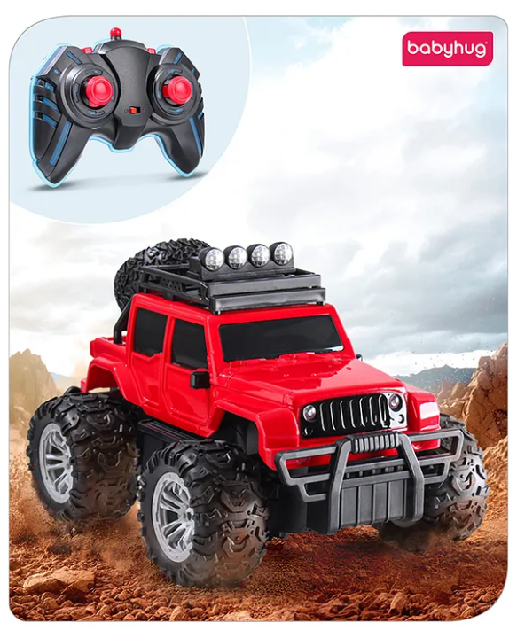 Baby hug Premium Off Roader Rechargeable Remote Control Truck With Normal & Turbo Speed & 4 Headlight Modes - Red