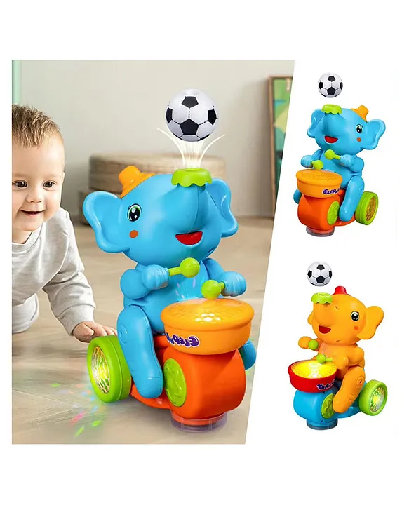 ADKD Elephant Musician Toy Walking Drum Playing with 2 Ball Electric Toys for Kids (Color May Vary)