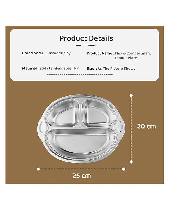StarAndDaisy Stainless Steel Kids Dinner Plates with Three Compartments, bottom suction cups, Spill-Proof & Mess-Free Feeding for Babies Blue