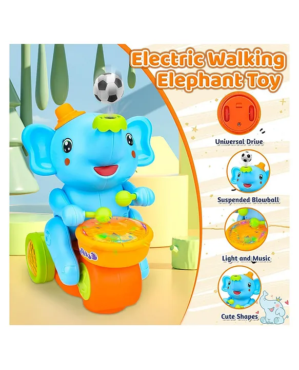 ADKD Elephant Musician Toy Walking Drum Playing with 2 Ball Electric Toys for Kids (Color May Vary)