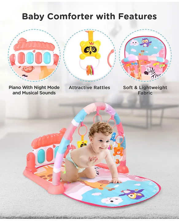Play Nation Premium Baby Kick and Play Piano Peach Play Gym with Lights, Music and 5 Hanging Rattles| Animal Theme Play Mat Carpet with Musical Keyboard| Activity Portable Playmat Gifting Toy for 0-18 Months| BIS Certified