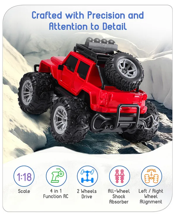 Baby hug Premium Off Roader Rechargeable Remote Control Truck With Normal & Turbo Speed & 4 Headlight Modes - Red