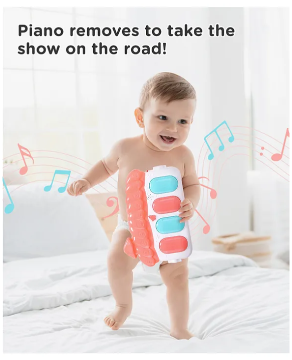 Play Nation Premium Baby Kick and Play Piano Peach Play Gym with Lights, Music and 5 Hanging Rattles| Animal Theme Play Mat Carpet with Musical Keyboard| Activity Portable Playmat Gifting Toy for 0-18 Months| BIS Certified